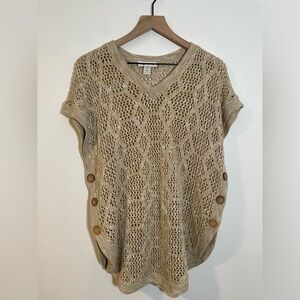 Christopher & Banks Knit Sweater Oversized Slouchy Tan &White Boho Size S/M USA